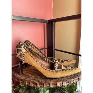 VINTAGE CASADEI suede leather stitch calf hair heels sz. 8.5